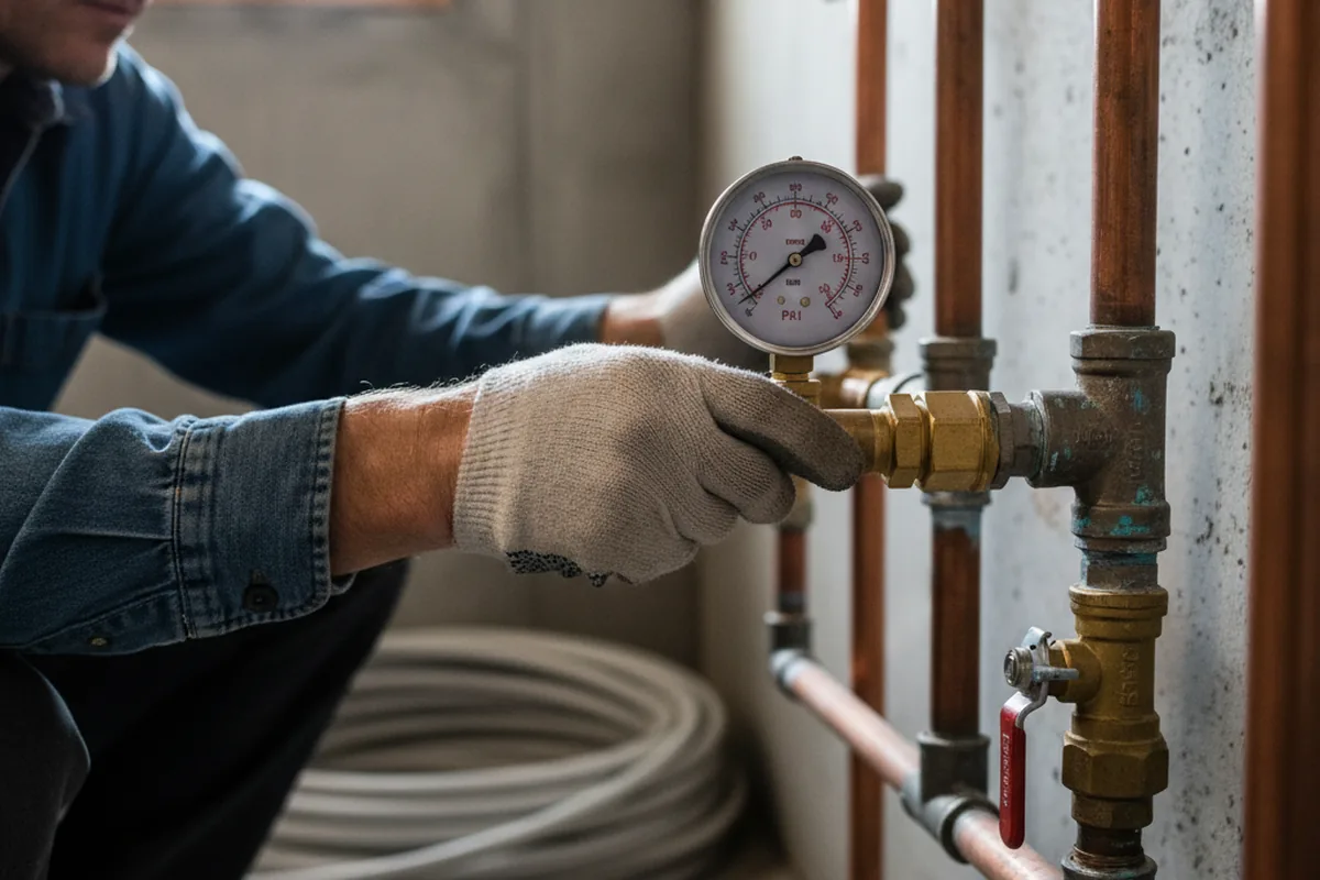 Pressure testing a repaired line during Water Line Repair in Suffolk